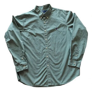 Ralph Lauren Shirt Men's 2XL Green White Plaid Long-Sleeve Button Down Stretch